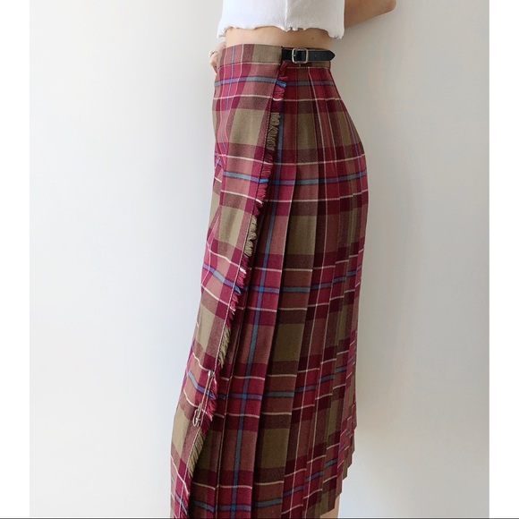 ‼️SOLD‼️Vintage 100% wool tartan plaid high waist Scottish kilt midi length 70s - Picture 3 of 7